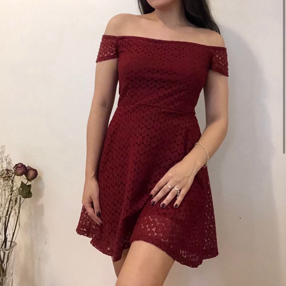 Burgundy Lace Boho Dress S